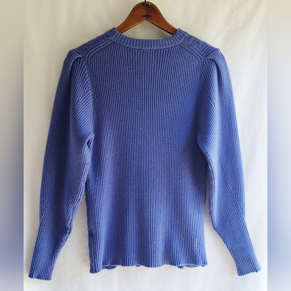 Elie Tahari Blue Viscose Cable Knit Ribbed Crewneck Sweater Lg - Picture 4 of 9